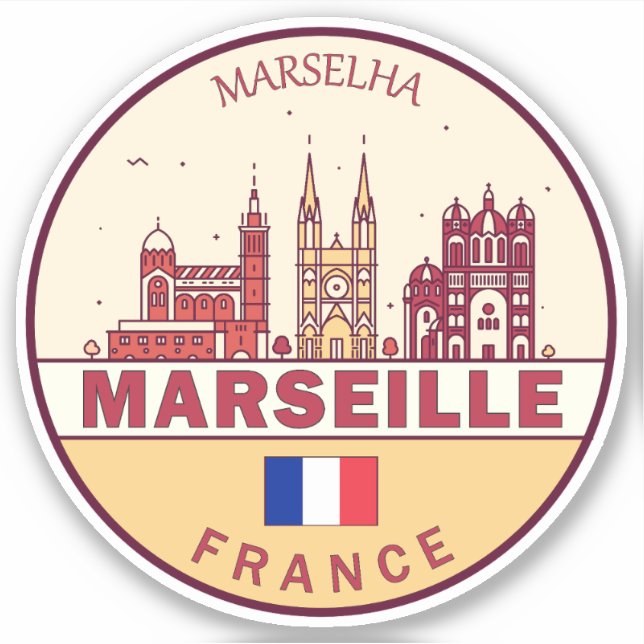 Pegatina Marseille France City Skyline Emblem (Anverso)