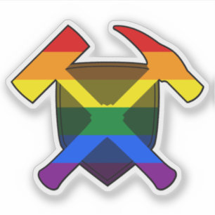 Pegatina Martillo de rock de geólogo y bandera arcoíris LGB
