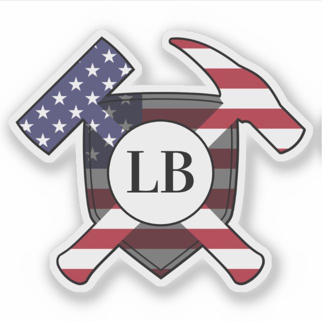 Pegatina Martillos de geólogo con tus iniciales en vinilo (Anverso)