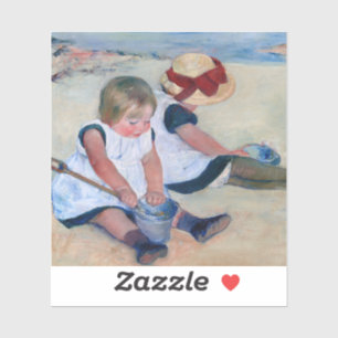 Pegatina Mary Cassatt Niños jugando en la playa 1884