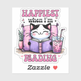 Pegatina Más feliz cuando estoy leyendo un gato lindo