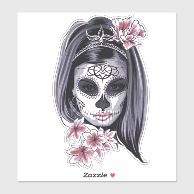 Pegatina Máscara de carnaval bonito cráneo de mujer Thunder (Hoja)