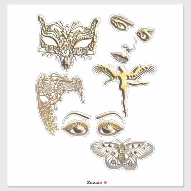 Pegatina máscara de oro cara ángel mariposa clipart (Hoja)