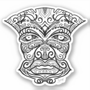 Pegatina Máscara de tiki blanco y negro