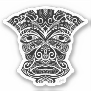 Pegatina Máscara Tiki Blanca Y Negra