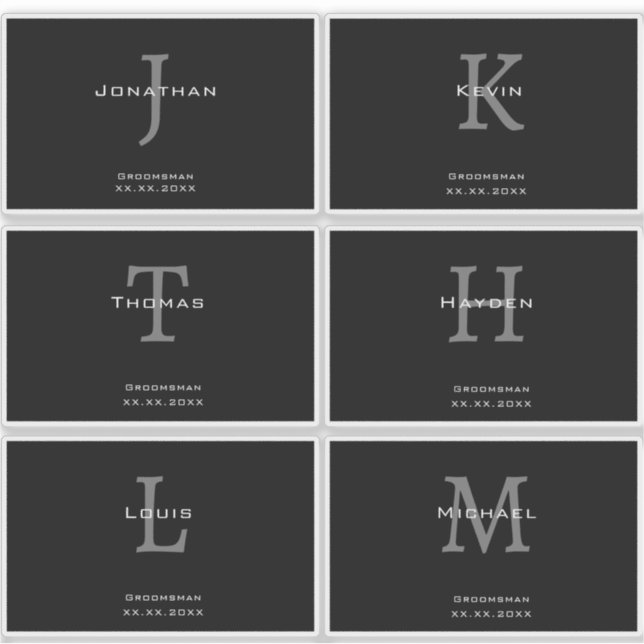 Pegatina Masculine Black and White  Initial + Name Monogram (Anverso)