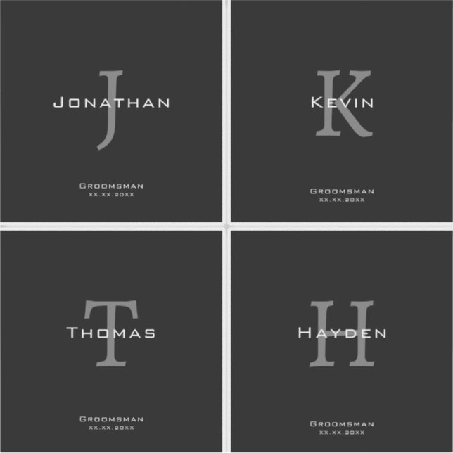 Pegatina Masculine Black and White  Initial + Name Monogram (Anverso)