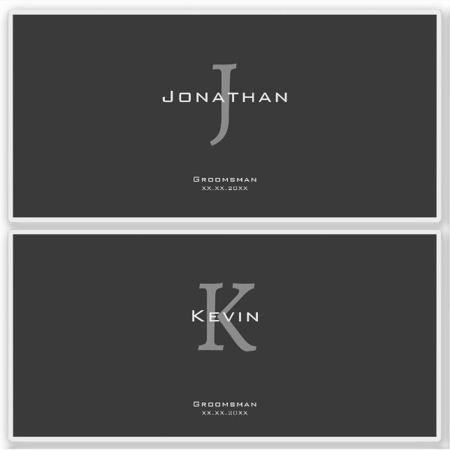 Pegatina Masculine Black and White  Initial + Name Monogram (Anverso)