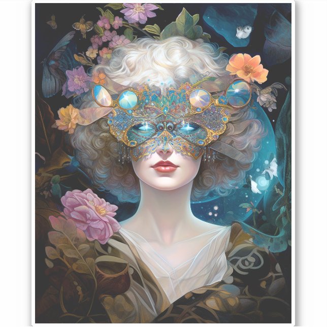 Pegatina Masked Lady Fantasy Art (Anverso)