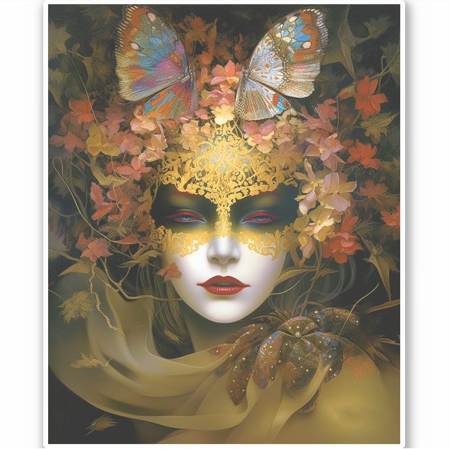 Pegatina Masked Lady Fantasy Art (Anverso)