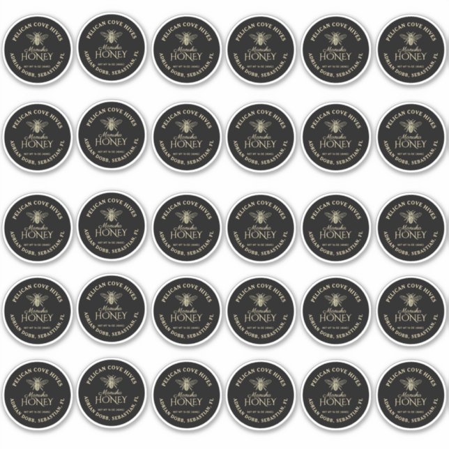Pegatina Mason Jar Lid Vinyl Regular De 2" Miel Negro (Anverso)