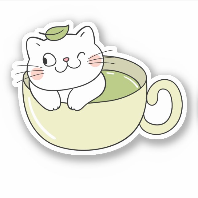 Pegatina Matcha boba té verde, gato matcha (Anverso)