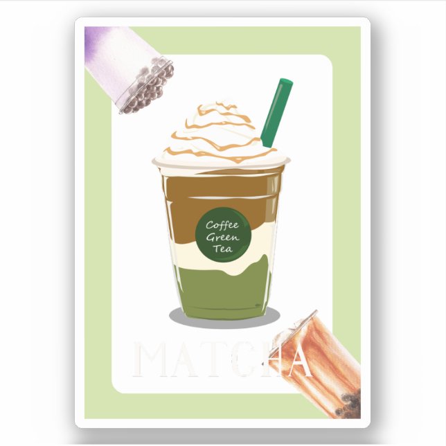 Pegatina Matcha boba té verde, matcha (Anverso)