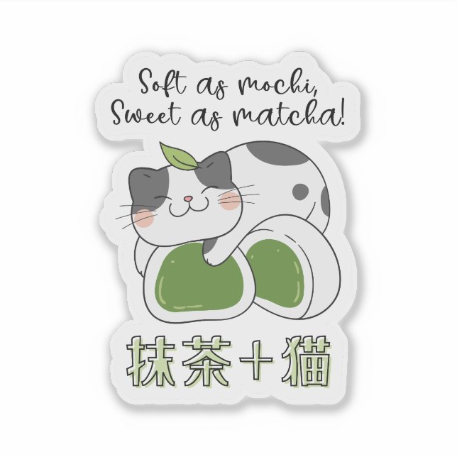 Pegatina Matcha Green Tea Mochi Cat Kawaii (Anverso)