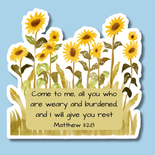 Pegatina Mateo 11:28 Verso de la Biblia con girasoles (Subido por el creador)