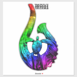 Pegatina Maui Honu Tribal Hook Neon Rainbow