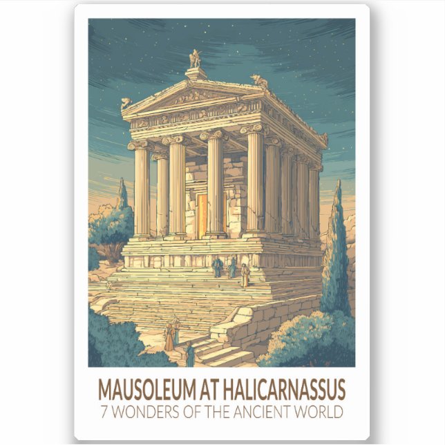 Pegatina Mausoleum at Halicarnassus 7 Wonders of the World (Anverso)
