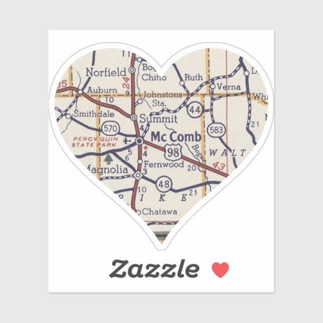 Pegatina McComb MS Vintage Map (Hoja)