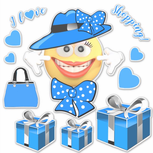 Pegatina Me encanta comprar Emoji de moda sonriente (Anverso)