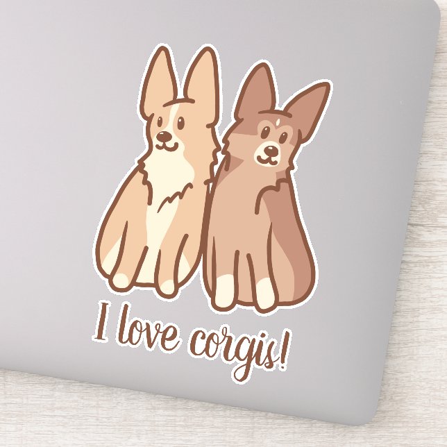 Pegatina "¡Me Encanta Corgis!" Dos Corgis Cute (Detalle)