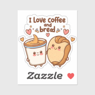 Pegatina Me encanta el café y el regalo de pan para los ama