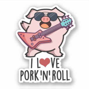 Pegatina Me Encanta El Cerdo Y El Rollo Funny Music Pig Pun