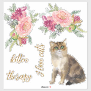 Pegatina Me Encanta El Chica De Gatos Y Flores