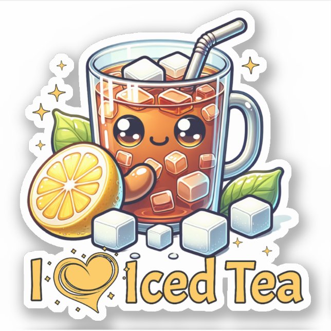 Pegatina Me Encanta El Té Helado (Anverso)