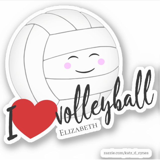Pegatina Me encanta la tipografía de voleibol lindo kawaii