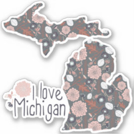 Pegatina Me Encanta Michigan Floral Pink Brown Black