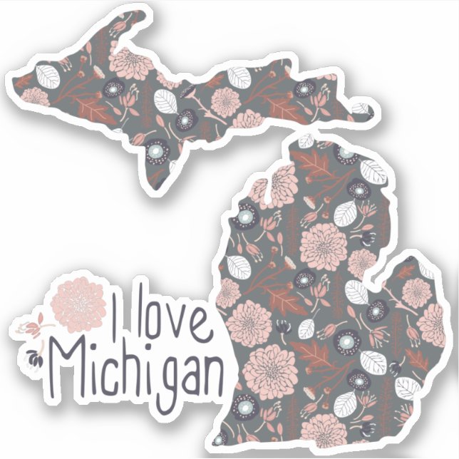 Pegatina Me Encanta Michigan Floral Pink Brown Black (Anverso)