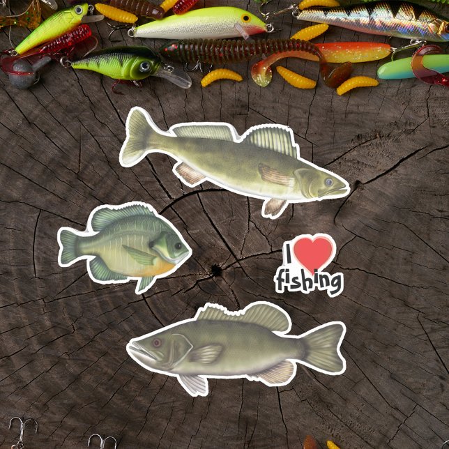 Pegatina Me encanta pescar arte de vida silvestre (I love fishing wildlife artwork stickers)