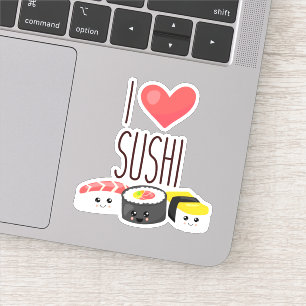 Pegatina me encanta sushi cita rollos sashimi surimi comida