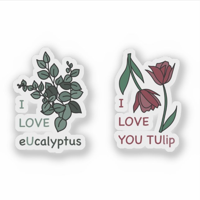 Pegatina ME ENCANTA Ucalyptus y TE AMO TUlip (Anverso)
