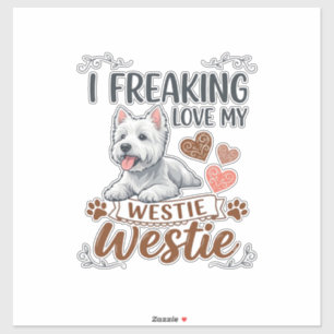 Pegatina Me Encantan los Corazones y Patas de Perro Westie_