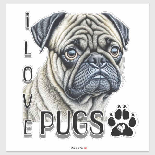 Pegatina Me encantan los Pugs | Propietarios de perros call (Hoja)