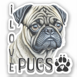 Pegatina Me encantan los Pugs | Propietarios de perros call
