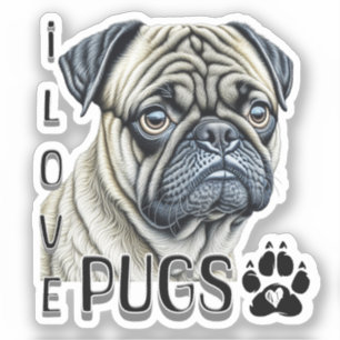 Pegatina Me encantan los Pugs   Propietarios de perros call