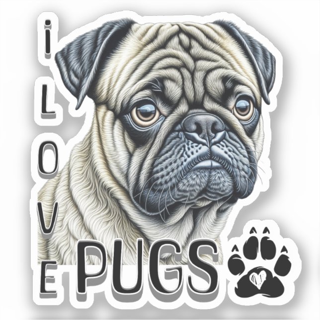 Pegatina Me encantan los Pugs | Propietarios de perros call (Anverso)