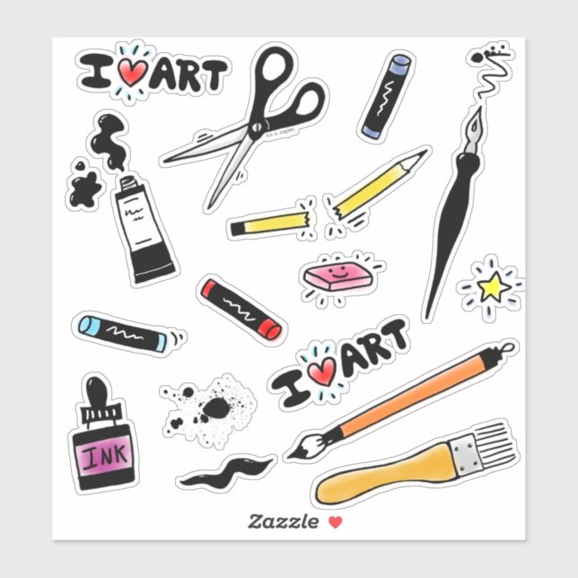 Pegatina Me encantan los suministros de arte (Hoja)