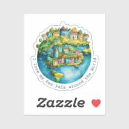 Pegatina Me encantan mis Pen Pals alrededor del mundo