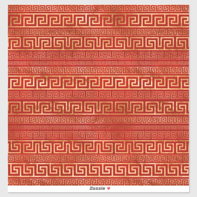 Pegatina Meander griego - Llave griega - Oro en rojo (Hoja)