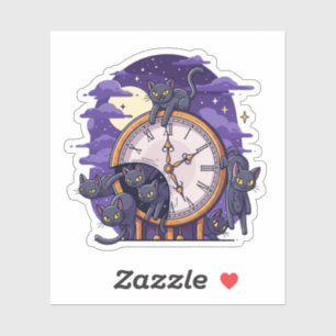 Pegatina Medianoche frenética - Toma de Gato de Halloween