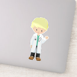 Pegatina Médica, Lab Coat, Medicina, Cute Boy, Blond Hair