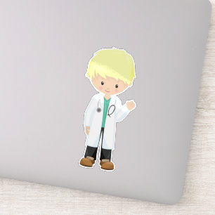 Pegatina Médica, Lab Coat, Medicina, Cute Boy, Blond Hair