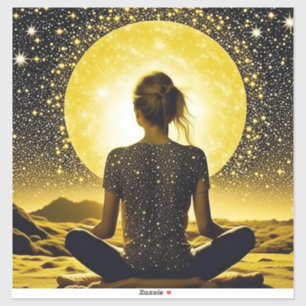 Pegatina Meditación de mujer bajo la luna celestial