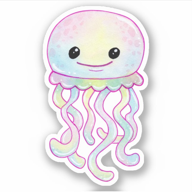 Pegatina Medusa Acuarela Arcoíris Adorable (Anverso)