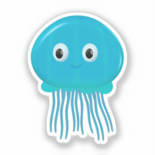 Pegatina Medusa de dibujos animados linda en el océano azul