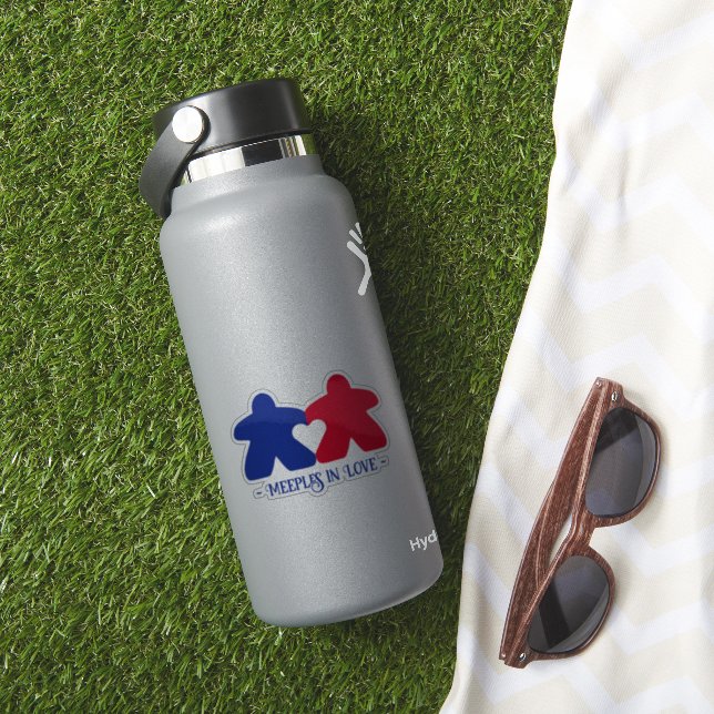 Pegatina Meeples in Love, Blue & Red Vinyl (HydroFlask Insitu)