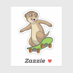 Pegatina Meerkat como Skater con Skateboard